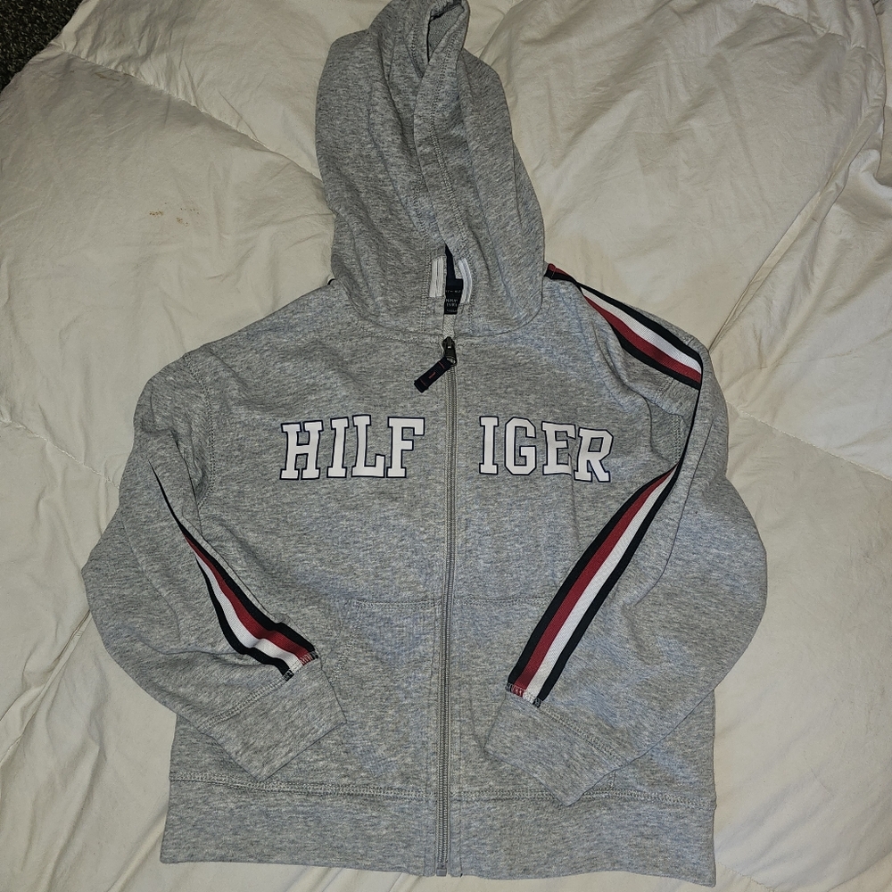 Tommy Hilfiger Girls Full Zip Hoodie Logo Logo Heather Gray Size M 8 10